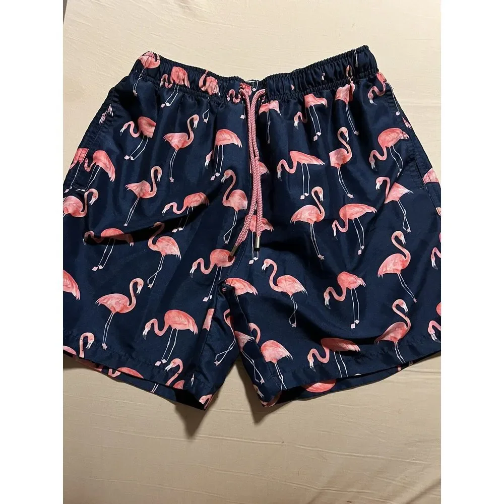 FRANKS AUSTRALIA SWIM TRUNKS SZ L‎ BLUE TAMPA MIDNIGHT PINK FLAMINGO